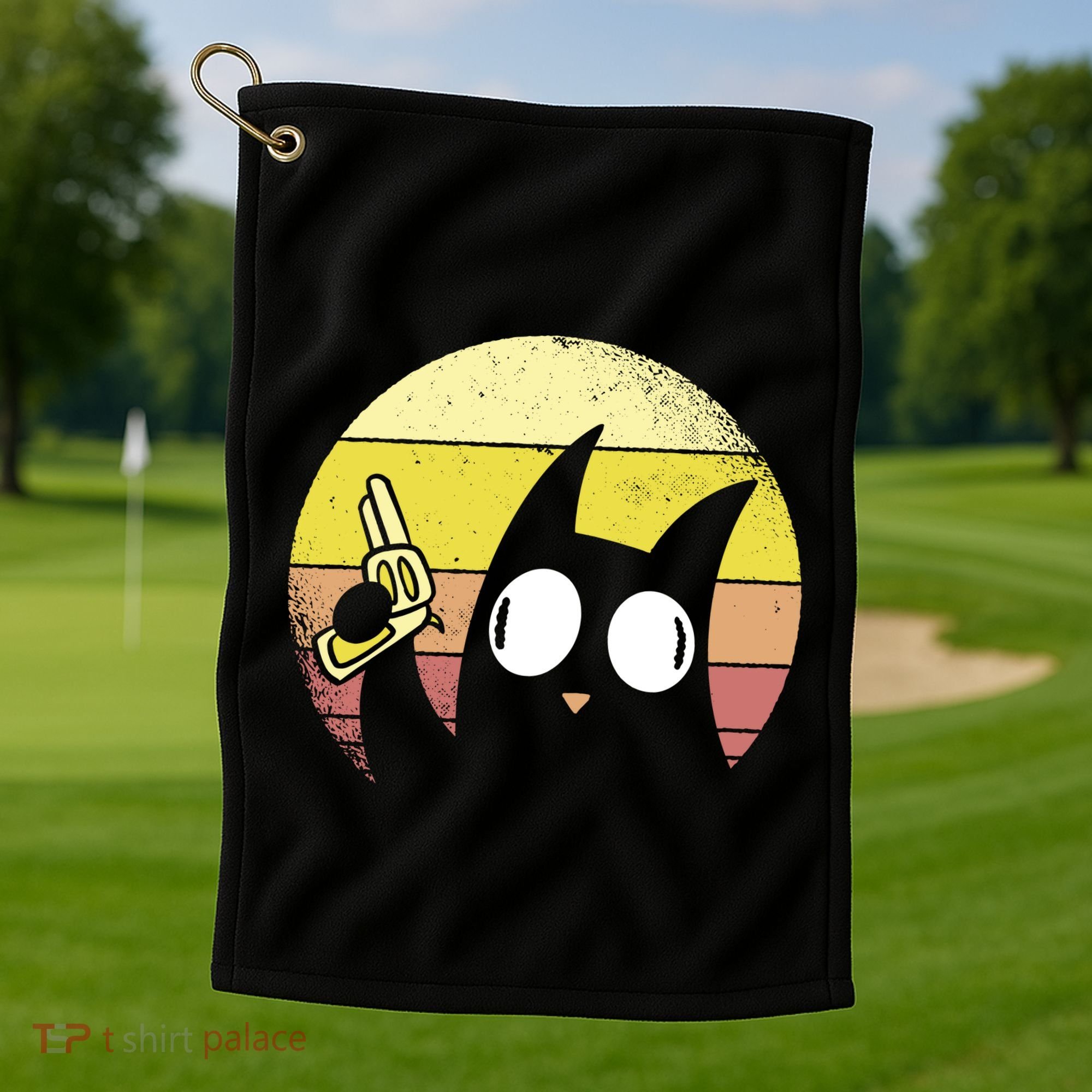 Crazy Cat Retro Sunset Golf Towel