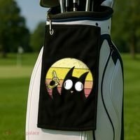 Crazy Cat Retro Sunset Golf Towel thumb 2