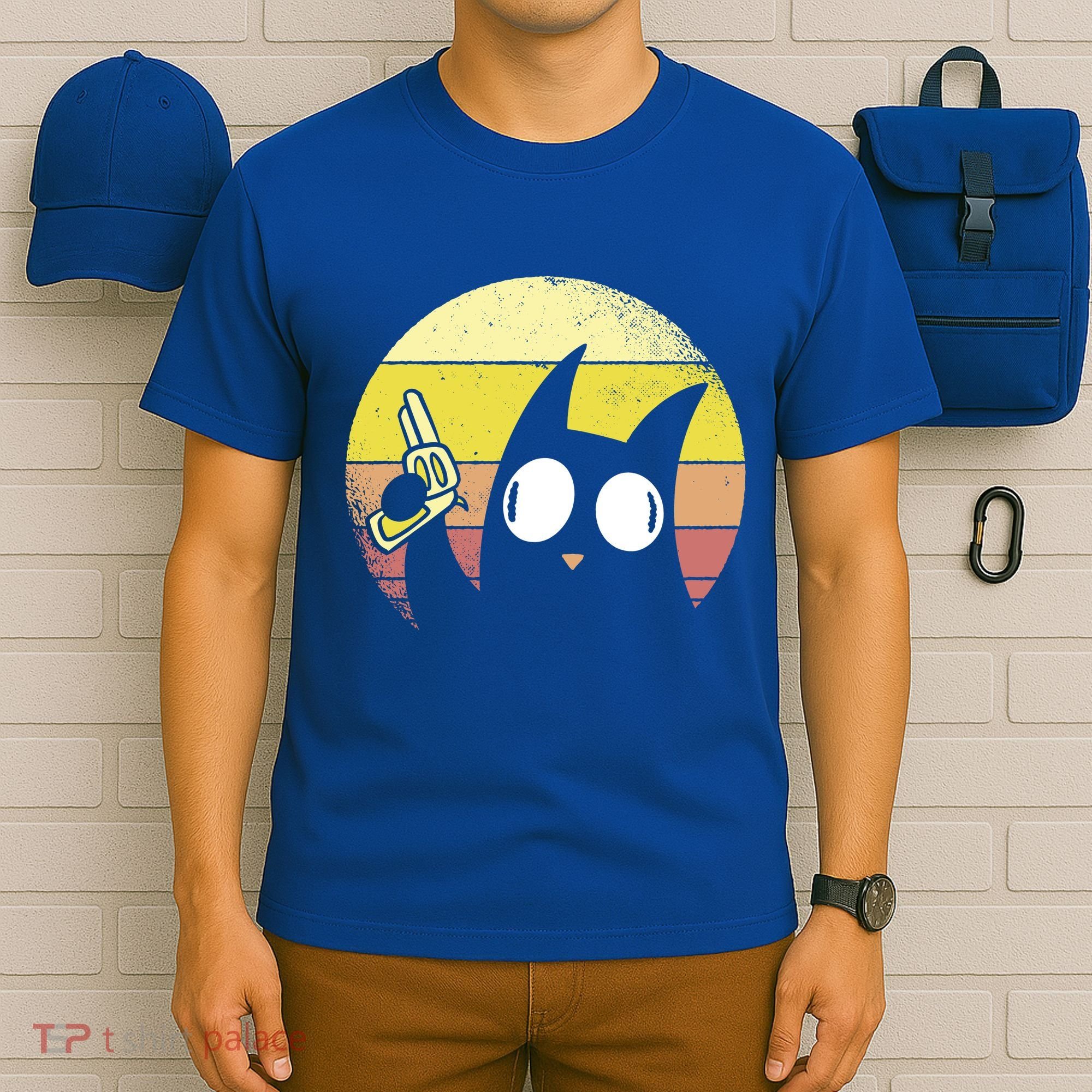 Crazy Cat Retro Sunset T-Shirt