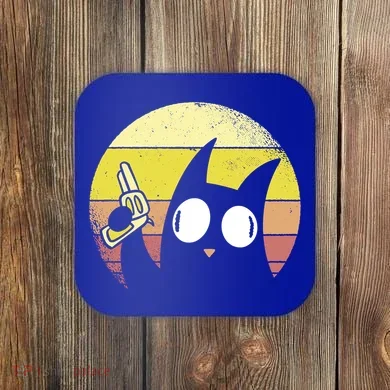 Crazy Cat Retro Sunset Coaster