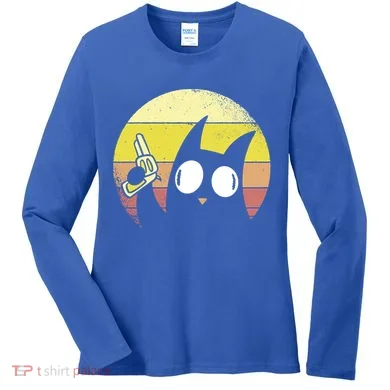 Crazy Cat Retro Sunset Women's Long Sleeve Shirt