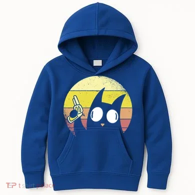 Crazy Cat Retro Sunset Kids Hoodie
