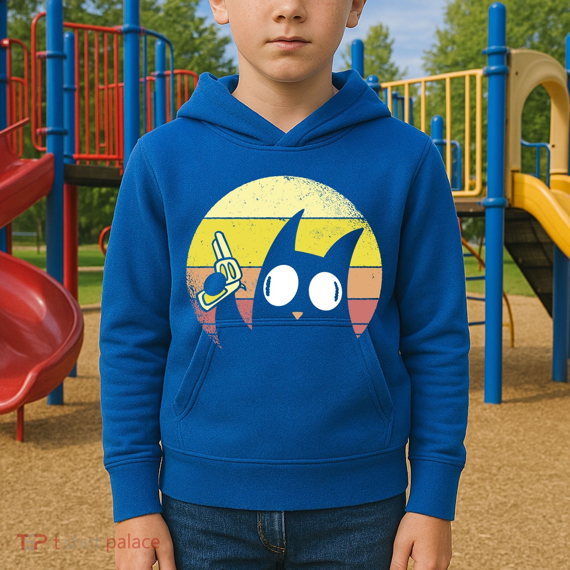 Crazy Cat Retro Sunset Kids Hoodie