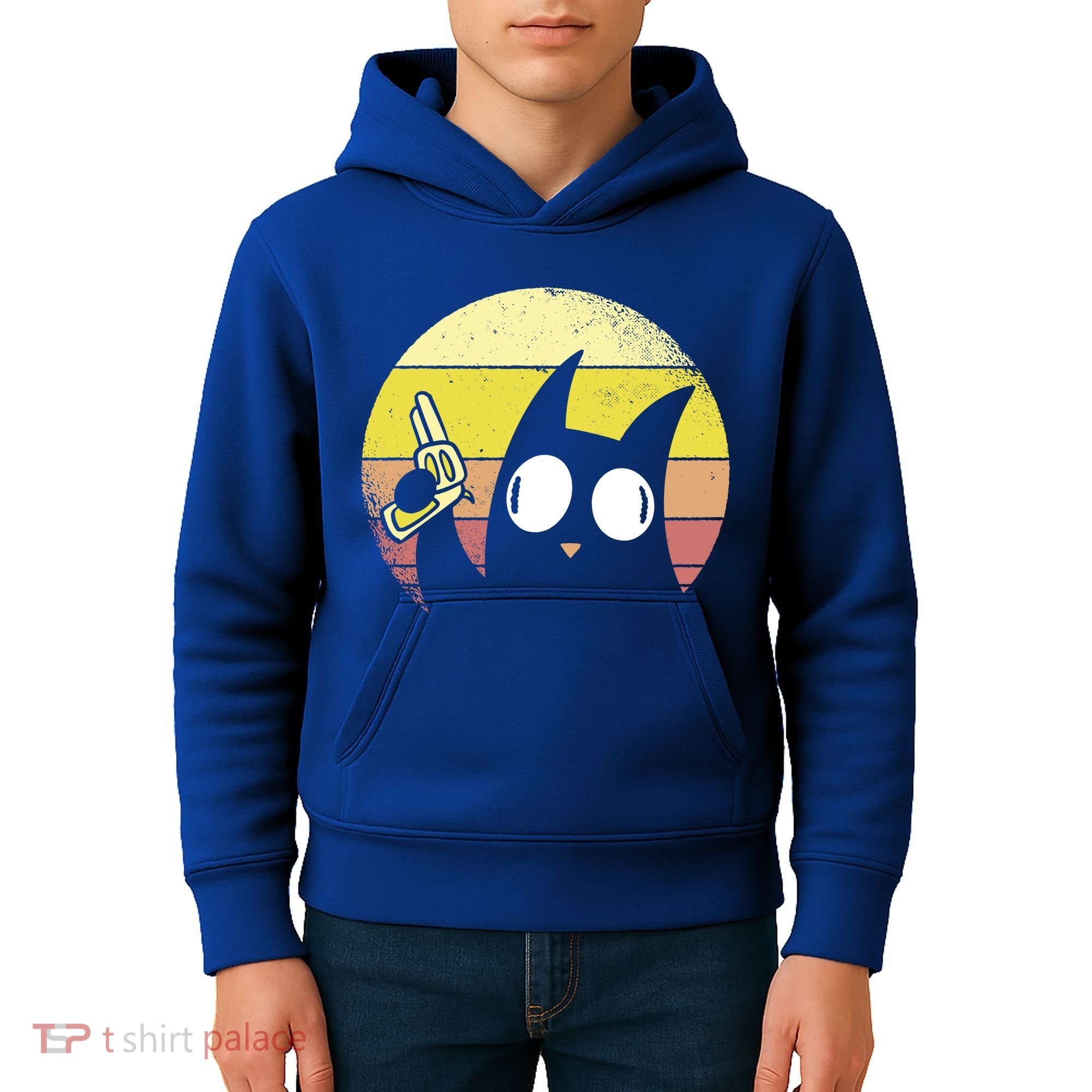 Crazy Cat Retro Sunset Kids Hoodie