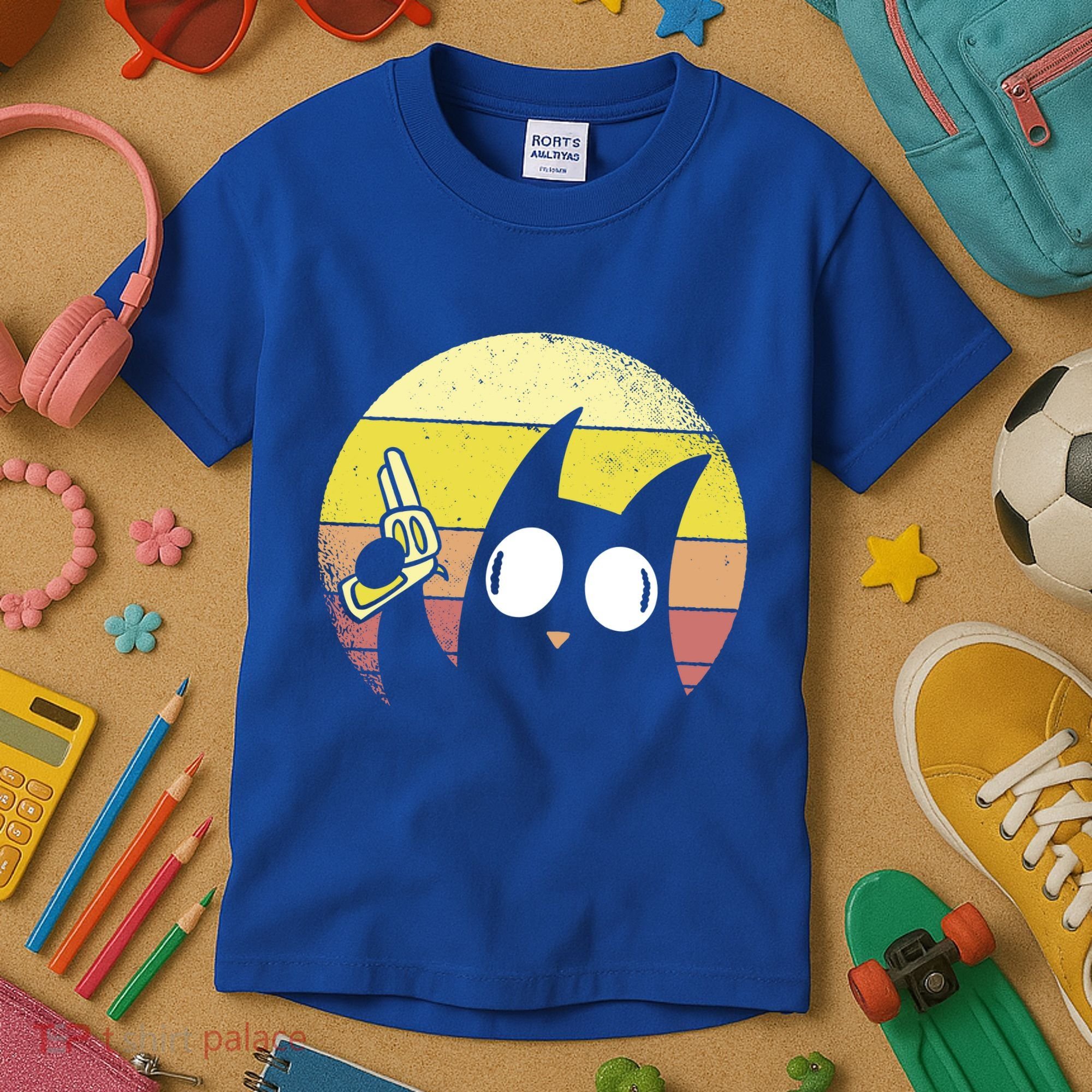 Crazy Cat Retro Sunset Kids T-Shirt