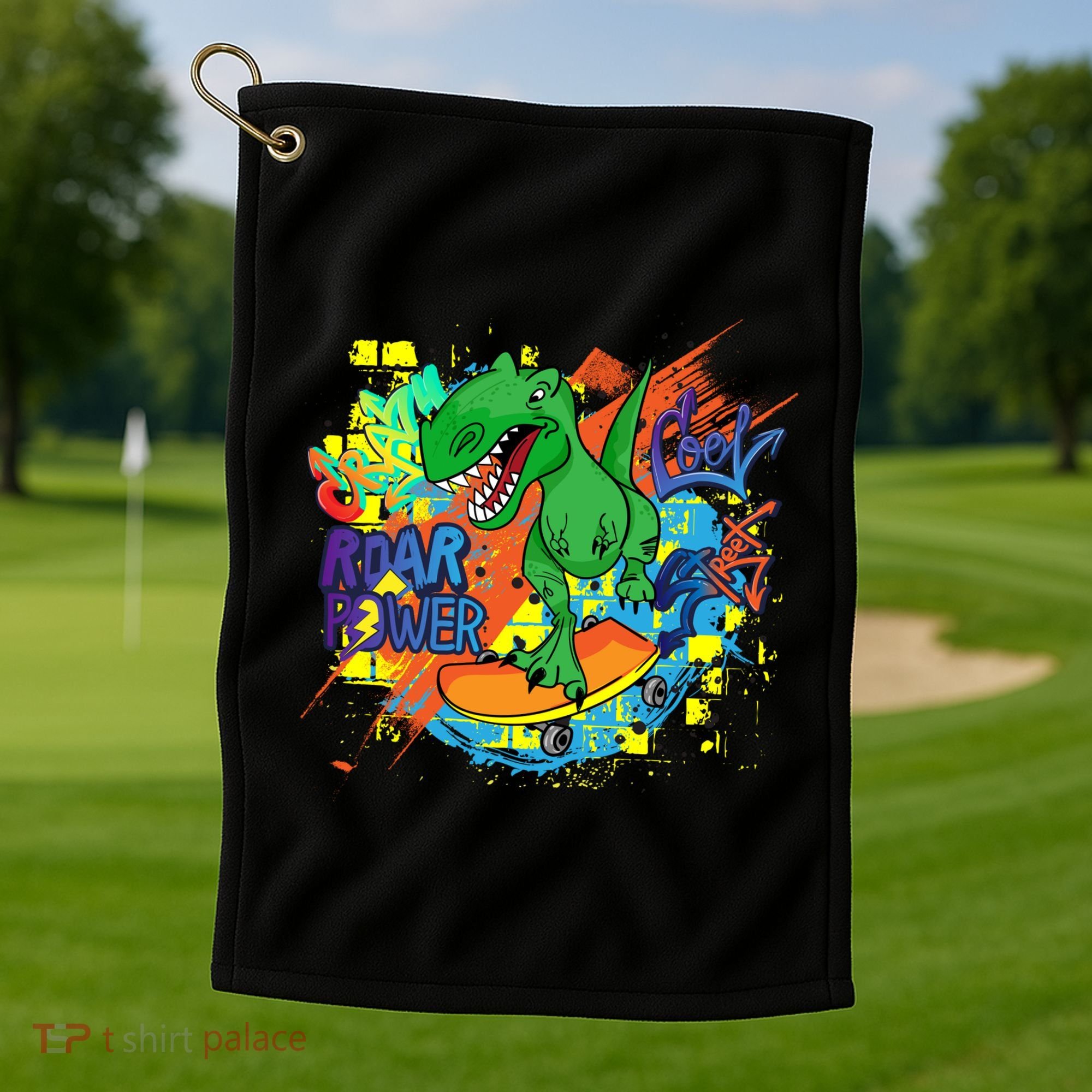 Crazy Cool Skateboarding T-Rex Golf Towel