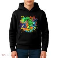 Crazy Cool Skateboarding T-Rex Kids Hoodie thumb 4