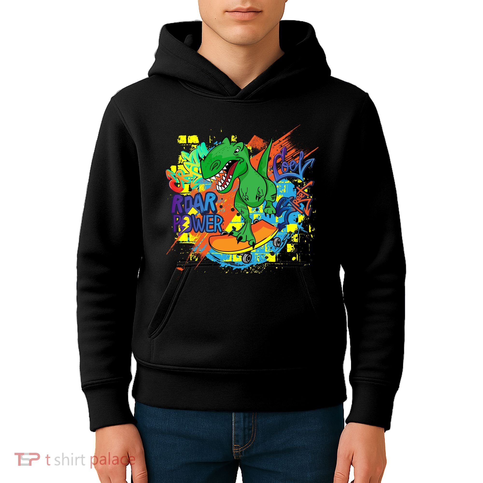 Crazy Cool Skateboarding T-Rex Kids Hoodie