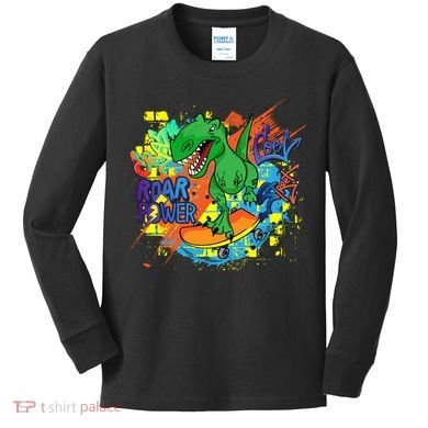 Crazy Cool Skateboarding T-Rex Kids Long Sleeve Shirt