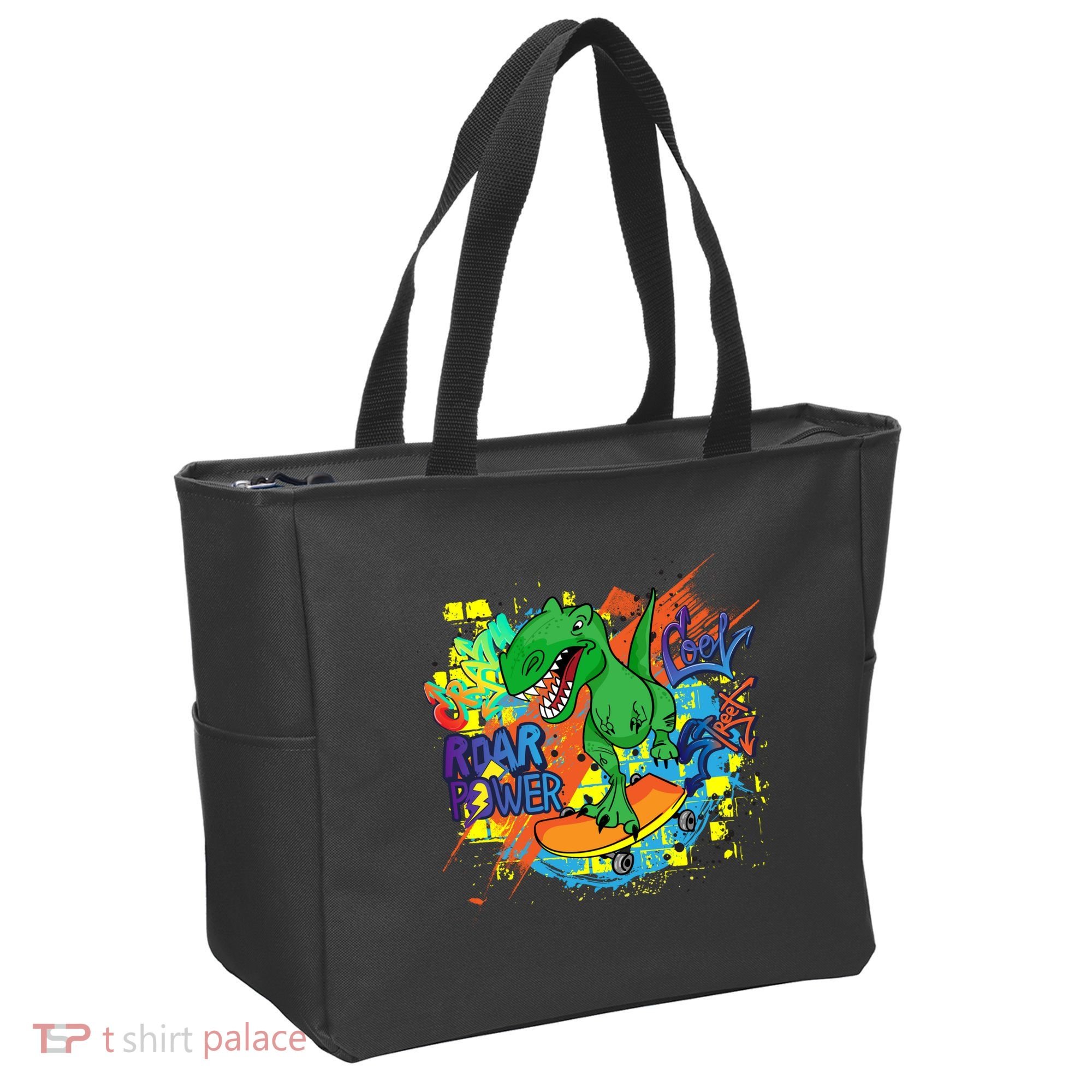 Crazy Cool Skateboarding T-Rex Tote Bag