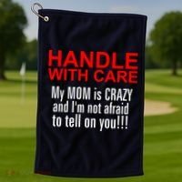 Crazy Mom - Handle With Care Funny Golf Towel thumb 1