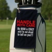 Crazy Mom - Handle With Care Funny Golf Towel thumb 2