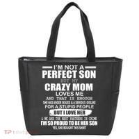 Crazy Mom And Perfect Son Funny Quote Tote Bag thumb 0