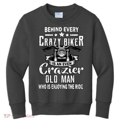 Crazy Old Biker Man Kids Sweatshirt