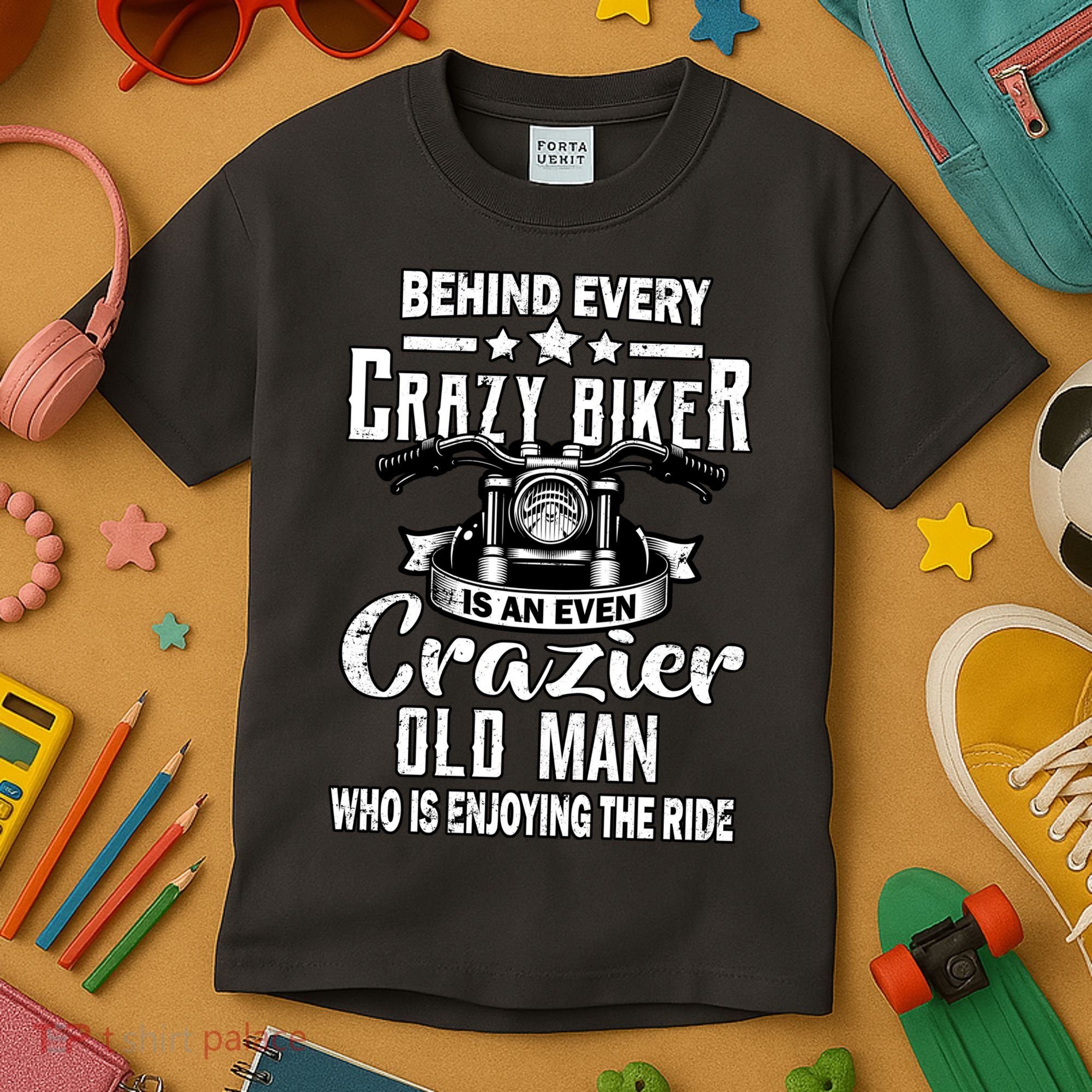 Crazy Old Biker Man Kids T-Shirt
