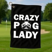 Crazy Pug Lady Golf Towel thumb 1