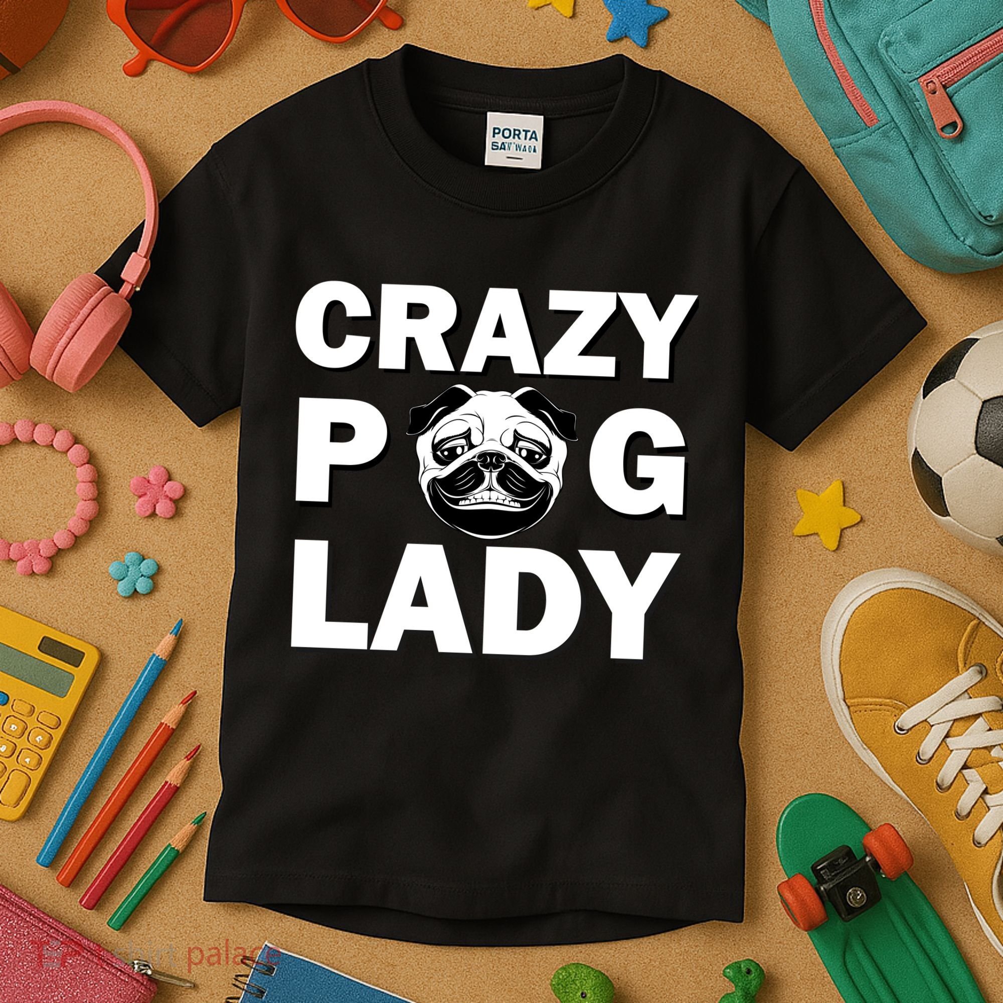 Crazy Pug Lady Kids T-Shirt