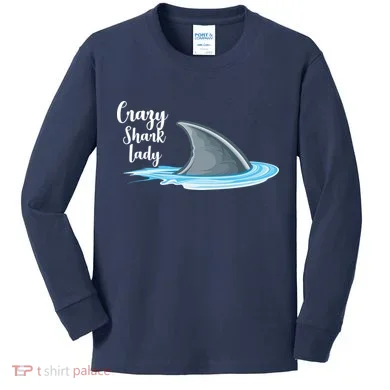Crazy Shark Lady Kids Long Sleeve Shirt