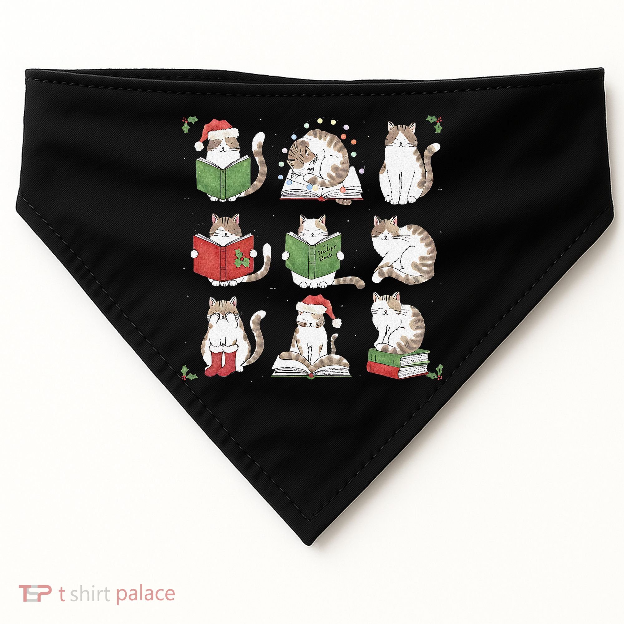 Cat Reading Book Funny Christmas Cat Book Lover Librarian USA-Made Doggie Bandana