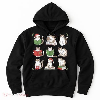 Cat Reading Book Funny Christmas Cat Book Lover Librarian Hoodie