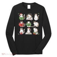 Cat Reading Book Funny Christmas Cat Book Lover Librarian Long Sleeve Shirt thumb 0