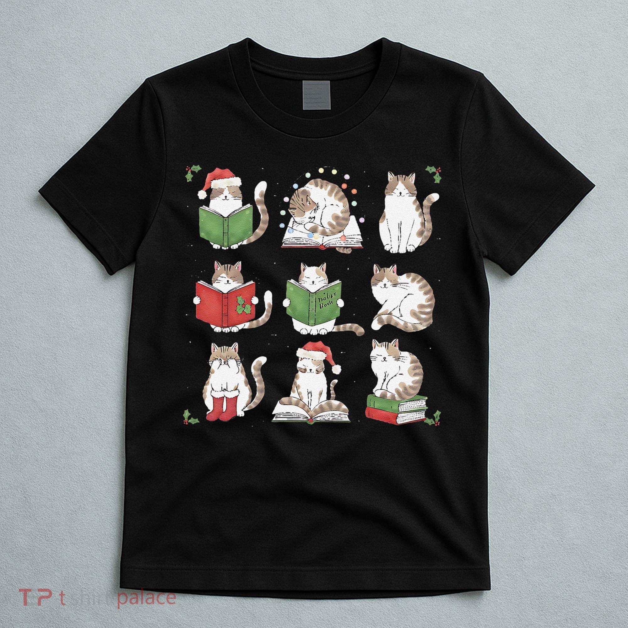 Cat Reading Book Funny Christmas Cat Book Lover Librarian T-Shirt