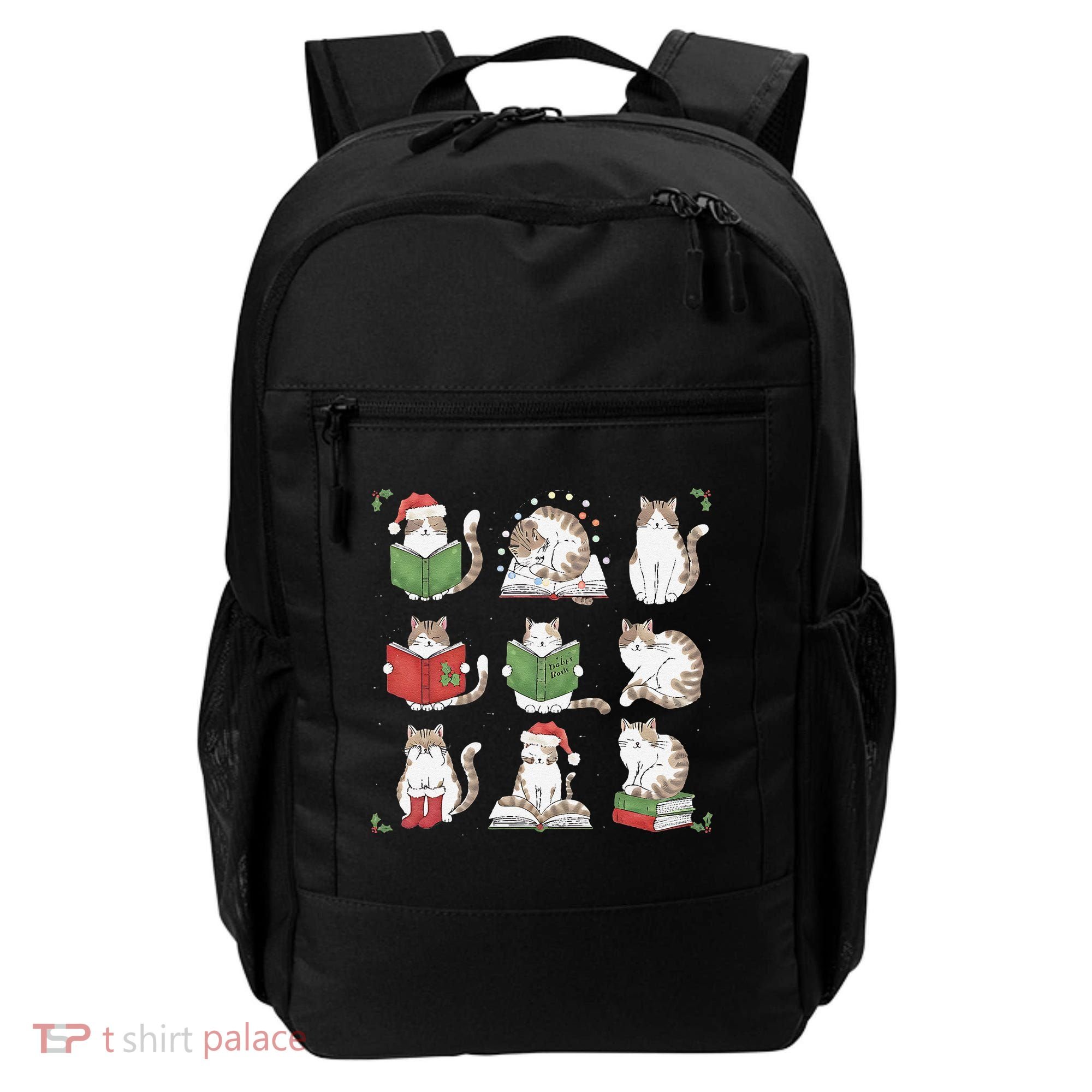 Cat Reading Book Funny Christmas Cat Book Lover Librarian Backpack