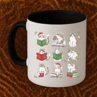 Cat Reading Book Funny Christmas Cat Book Lover Librarian Coffee Mug thumb 2