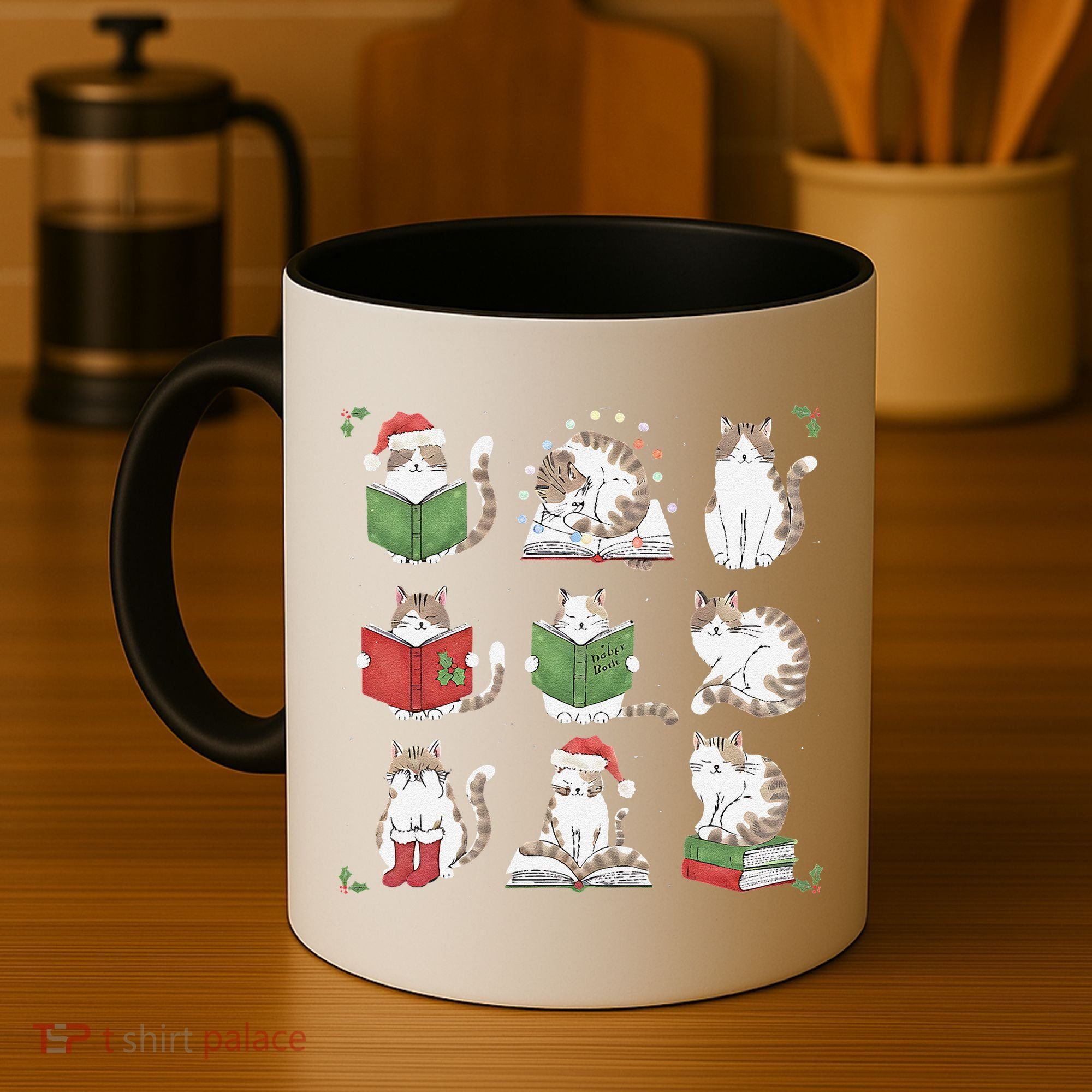 Cat Reading Book Funny Christmas Cat Book Lover Librarian Coffee Mug