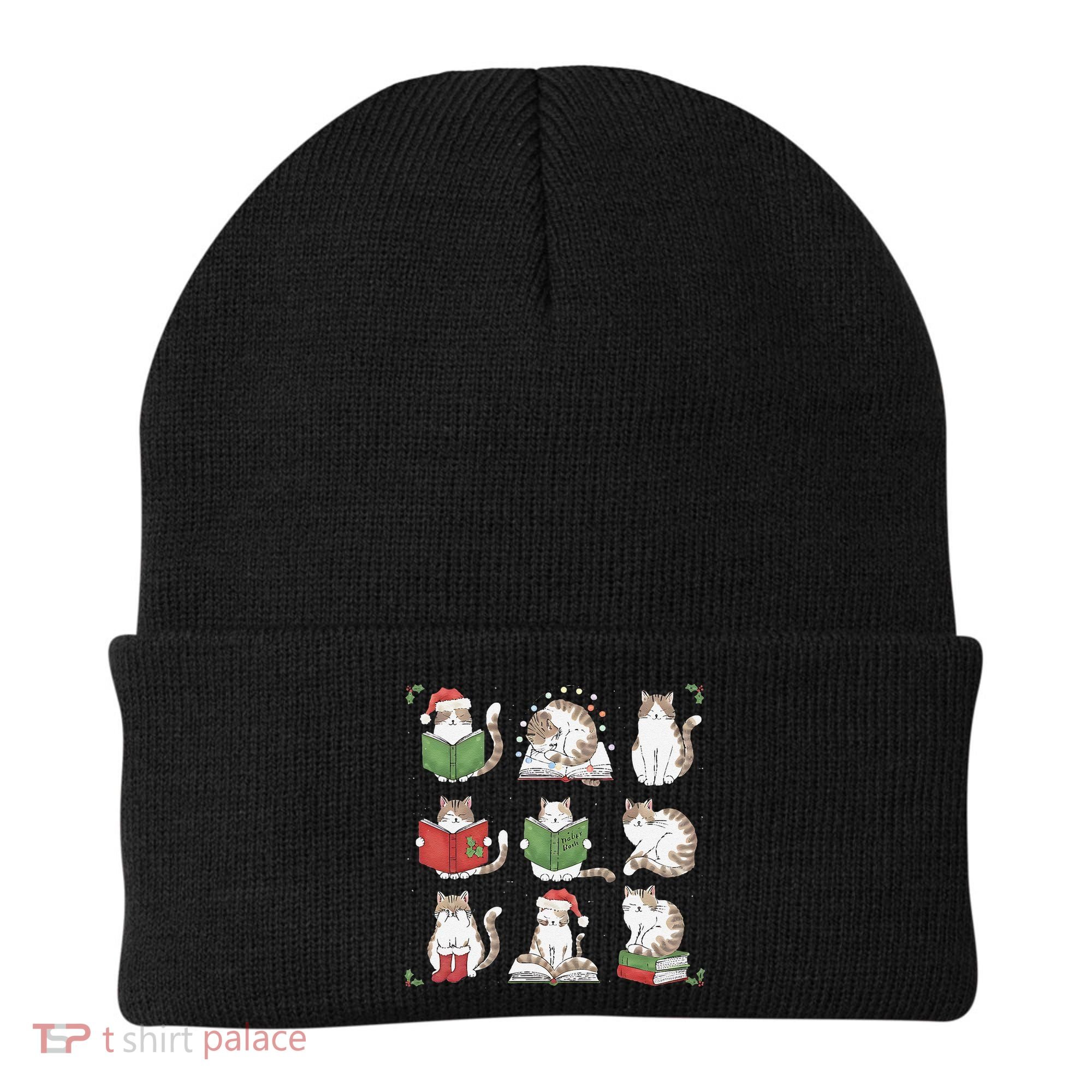 Cat Reading Book Funny Christmas Cat Book Lover Librarian Beanie