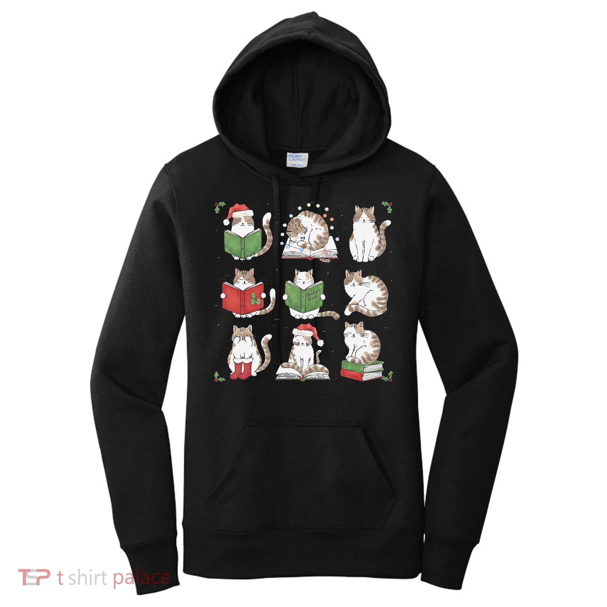 Cat Reading Book Funny Christmas Cat Book Lover Librarian Women's Hoodie