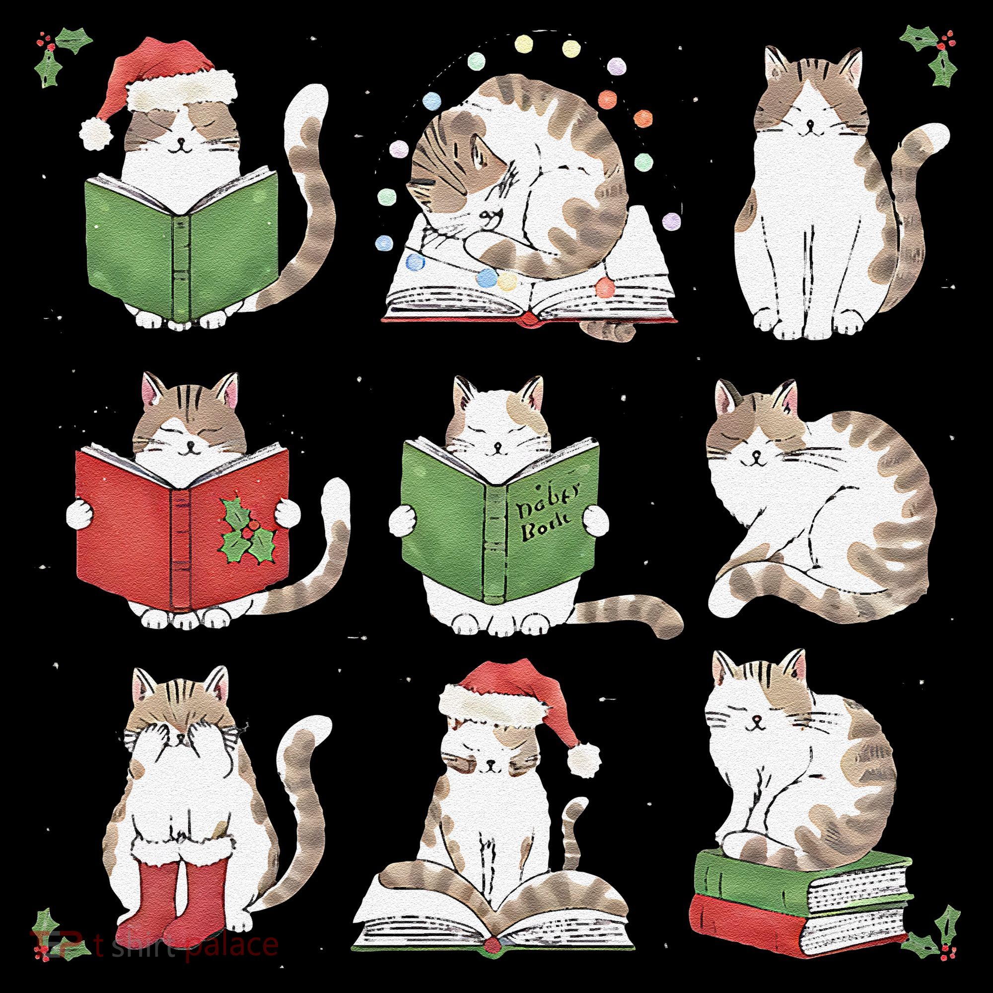 Cat Reading Book Funny Christmas Cat Book Lover Librarian Women's Hoodie