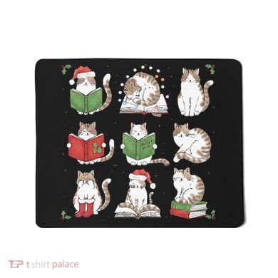 Cat Reading Book Funny Christmas Cat Book Lover Librarian Mousepad