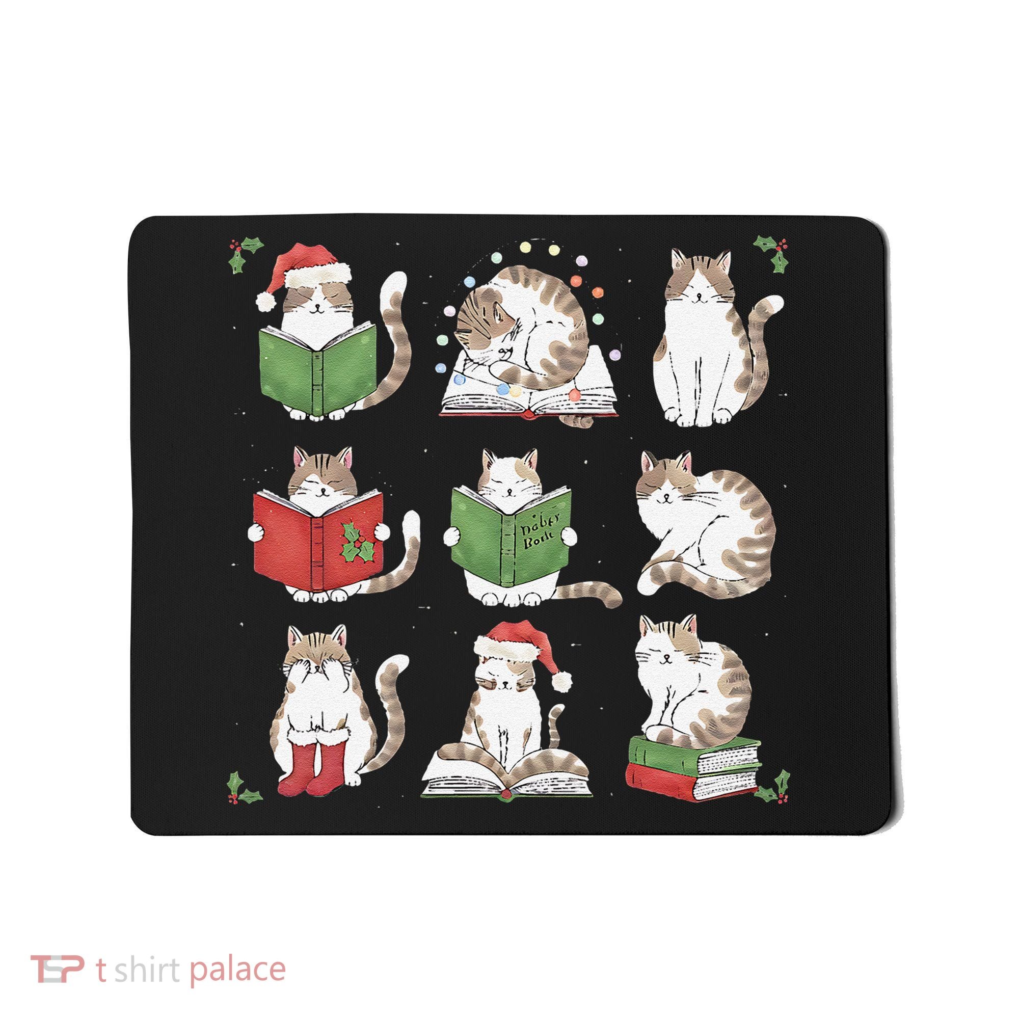 Cat Reading Book Funny Christmas Cat Book Lover Librarian Mousepad
