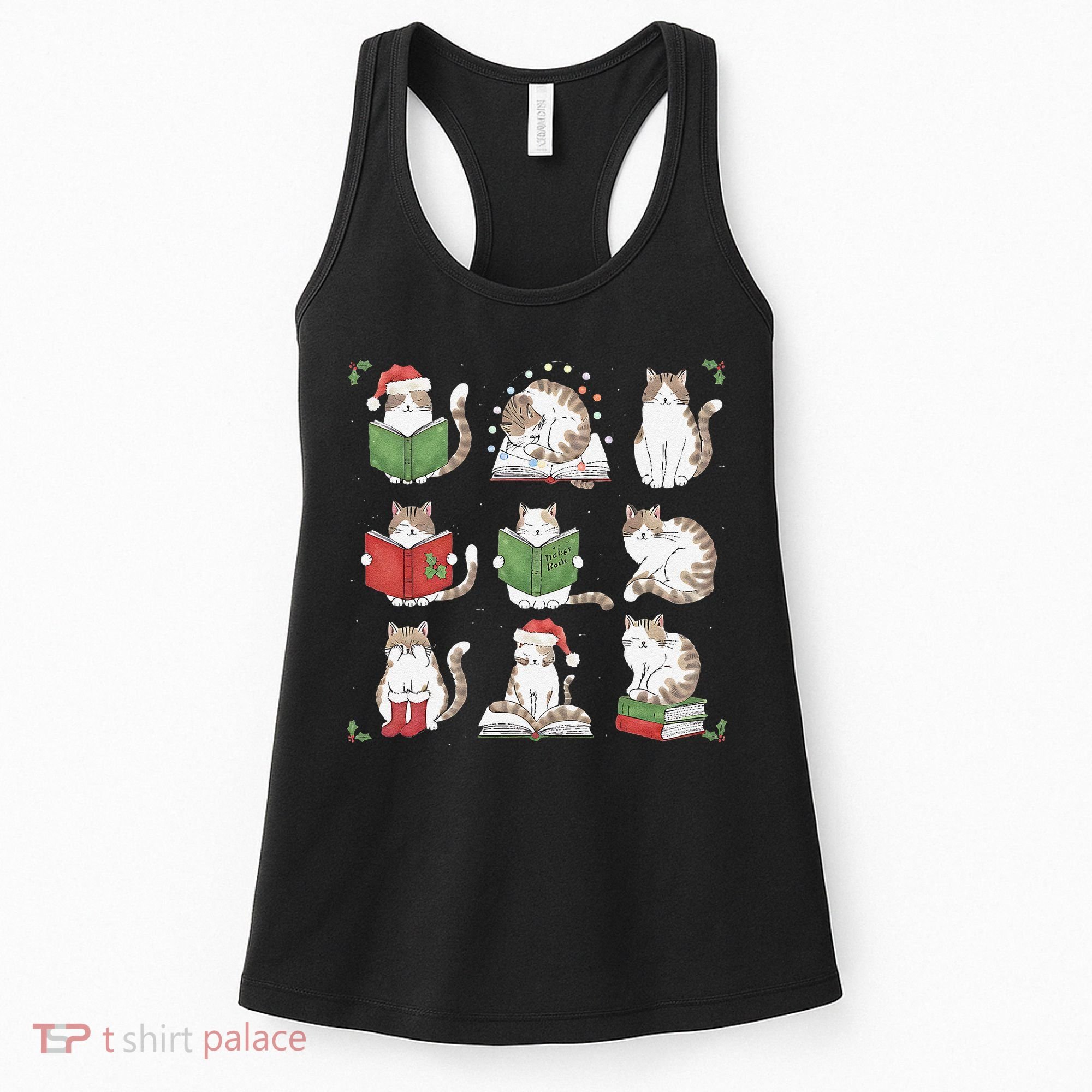Cat Reading Book Funny Christmas Cat Book Lover Librarian Women's Tank Top