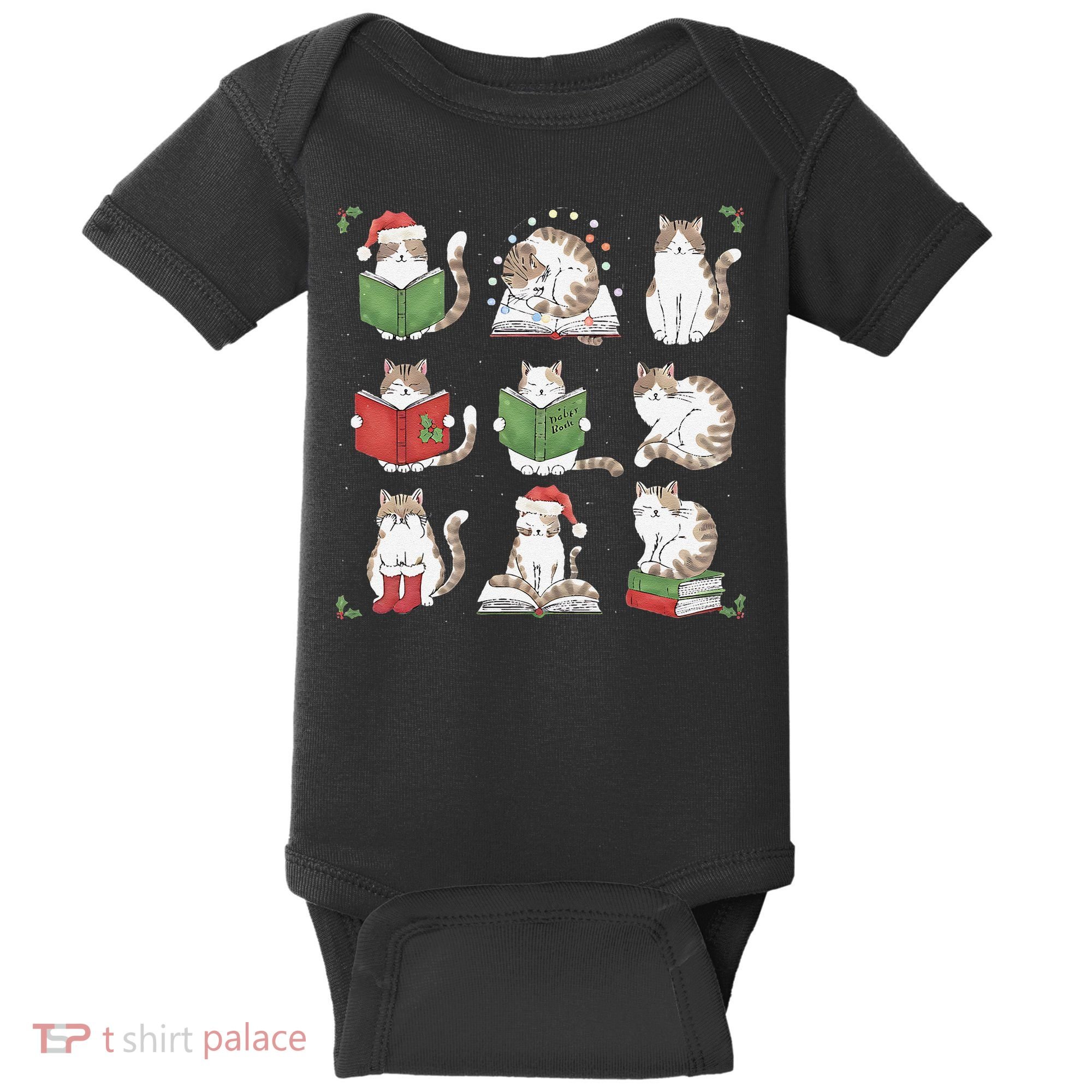 Cat Reading Book Funny Christmas Cat Book Lover Librarian Baby Bodysuit