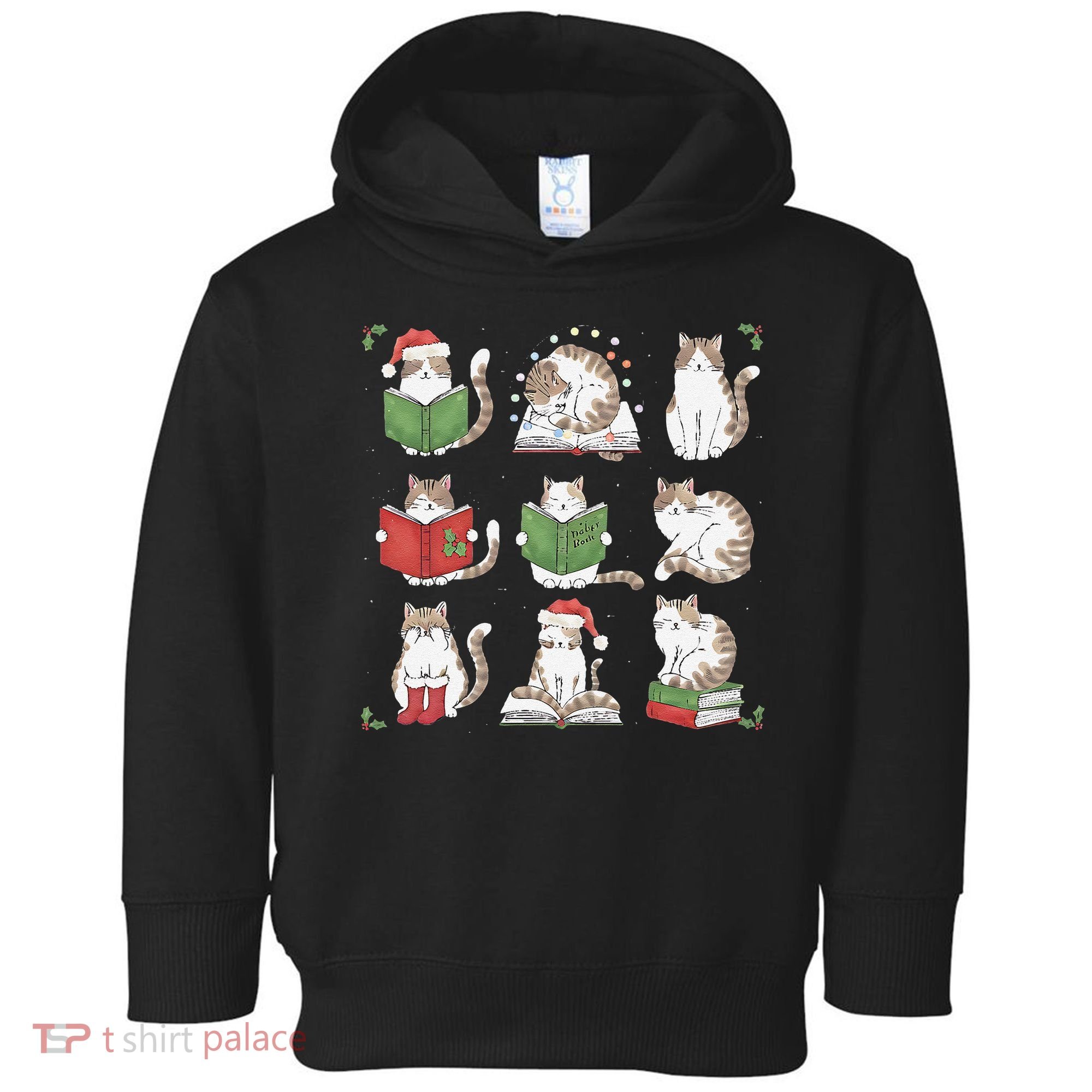 Cat Reading Book Funny Christmas Cat Book Lover Librarian Toddler Hoodie