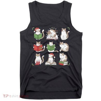 Cat Reading Book Funny Christmas Cat Book Lover Librarian Tank Top
