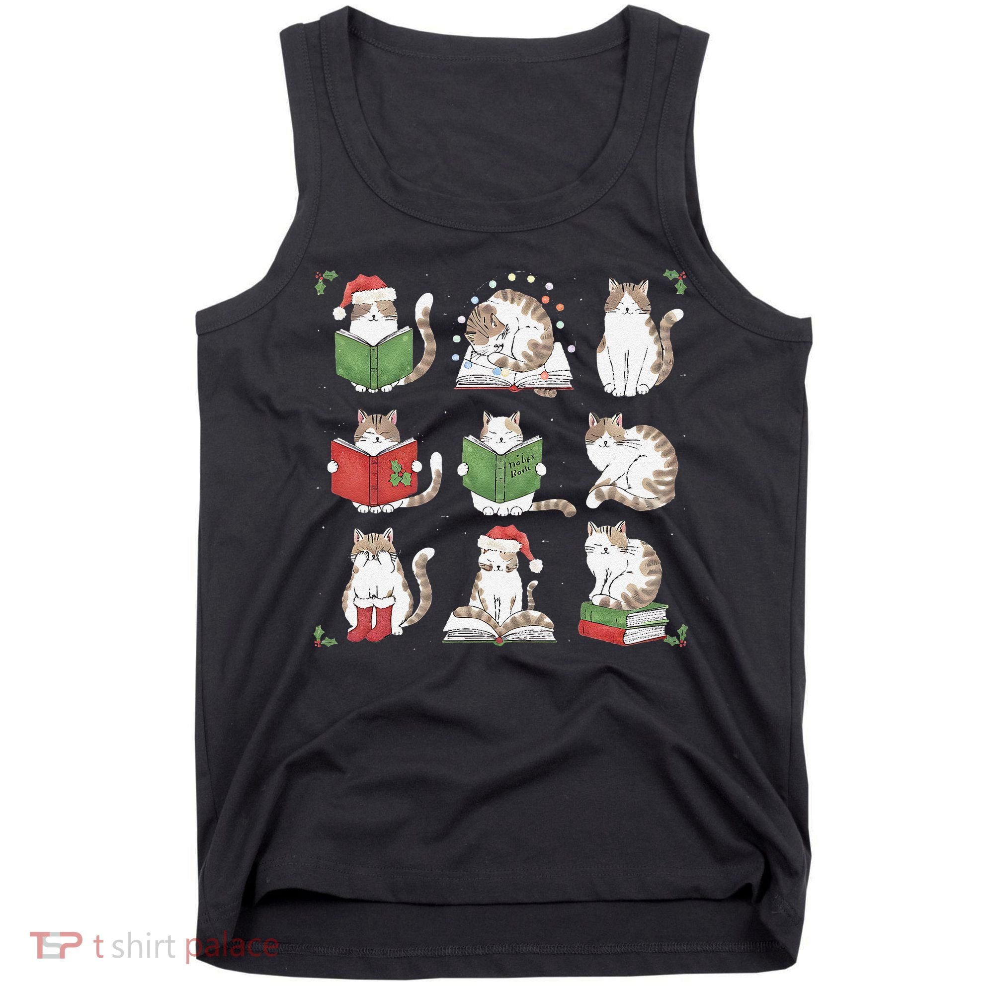 Cat Reading Book Funny Christmas Cat Book Lover Librarian Tank Top