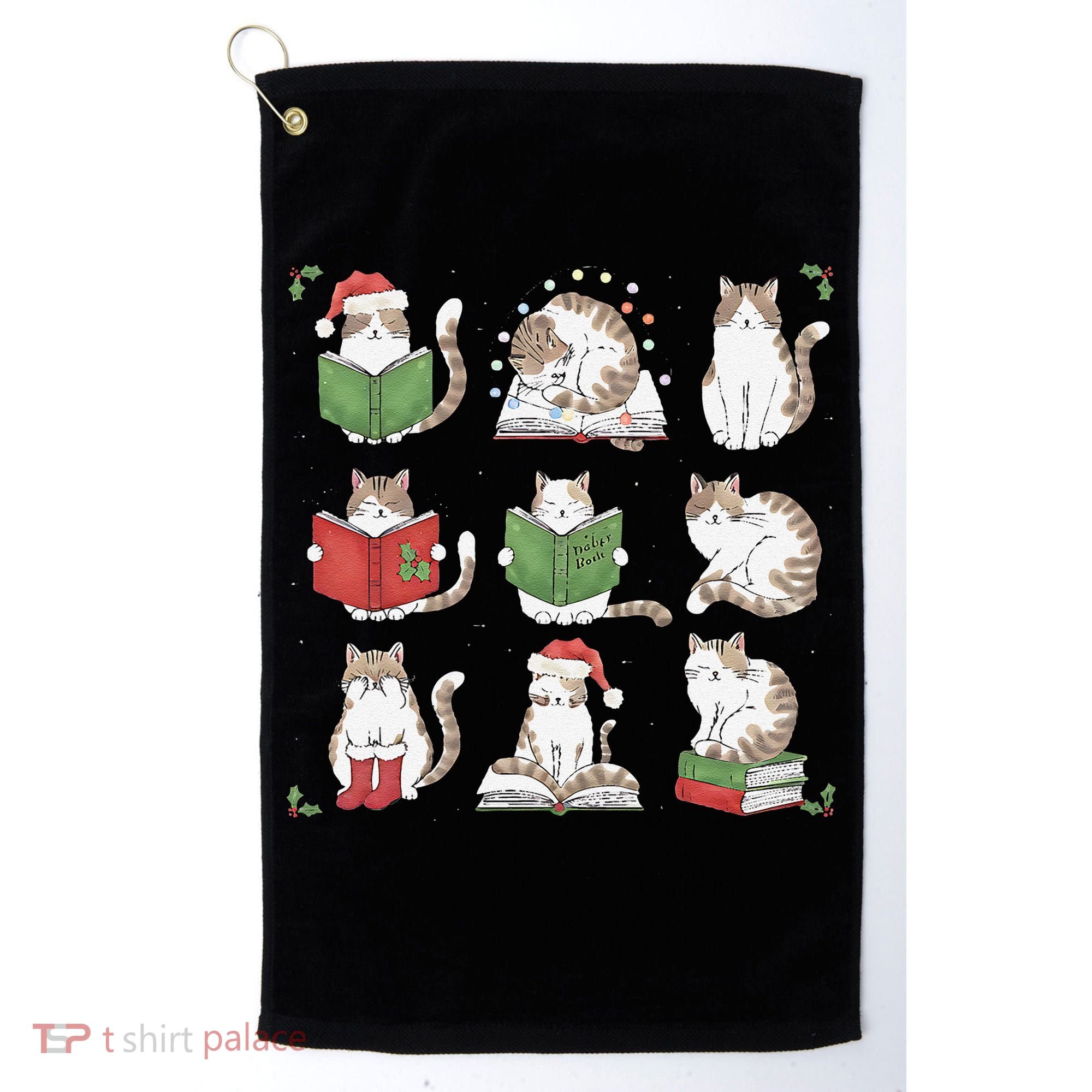 Cat Reading Book Funny Christmas Cat Book Lover Librarian Golf Towel