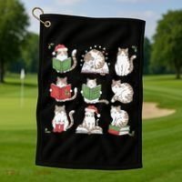 Cat Reading Book Funny Christmas Cat Book Lover Librarian Golf Towel thumb 1