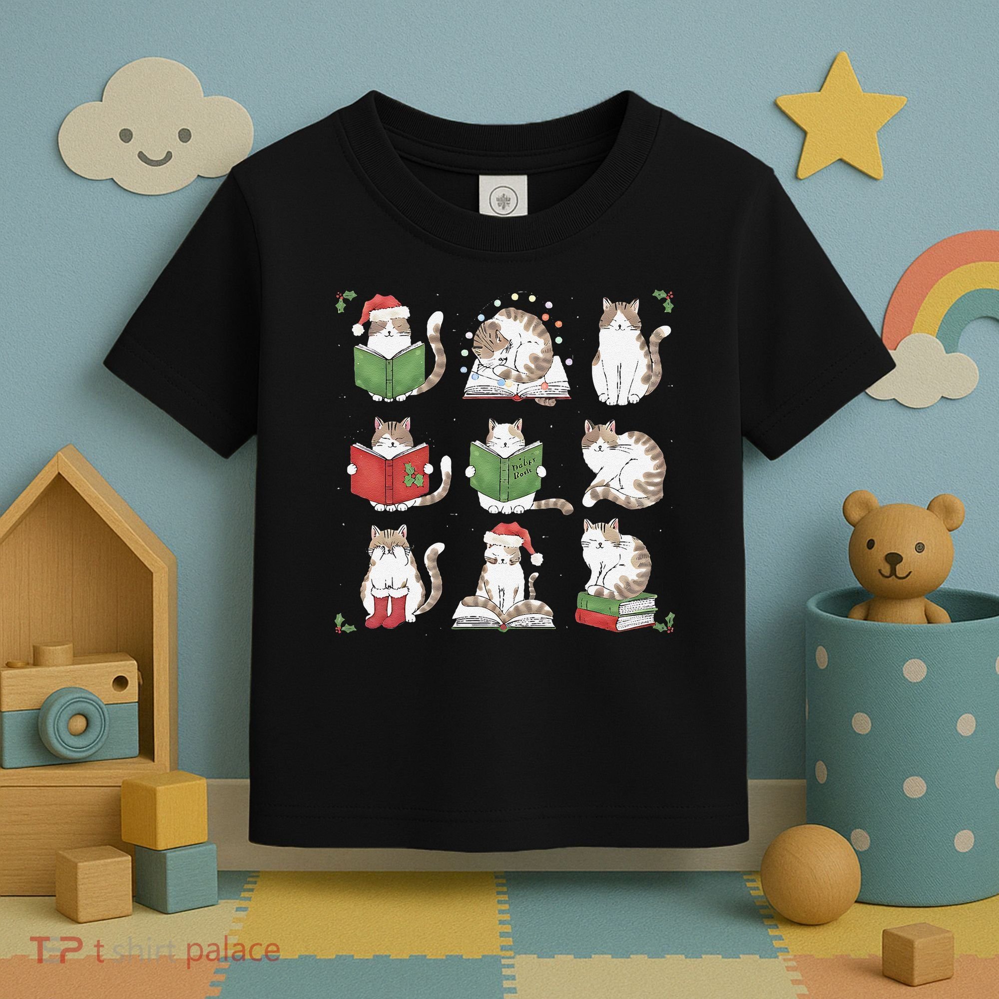 Cat Reading Book Funny Christmas Cat Book Lover Librarian Toddler T-Shirt
