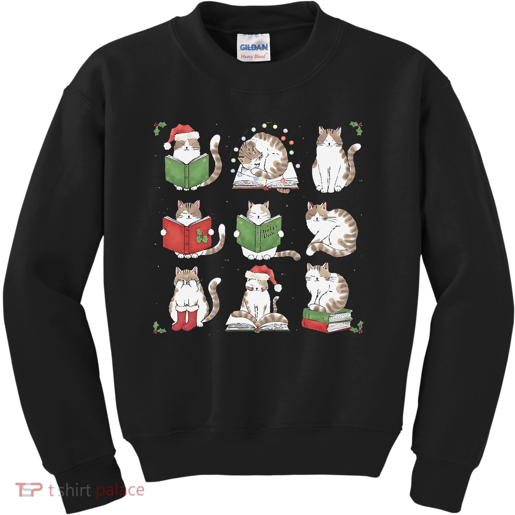 Cat Reading Book Funny Christmas Cat Book Lover Librarian Kids Sweatshirt