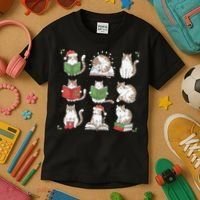 Cat Reading Book Funny Christmas Cat Book Lover Librarian Kids T-Shirt thumb 3