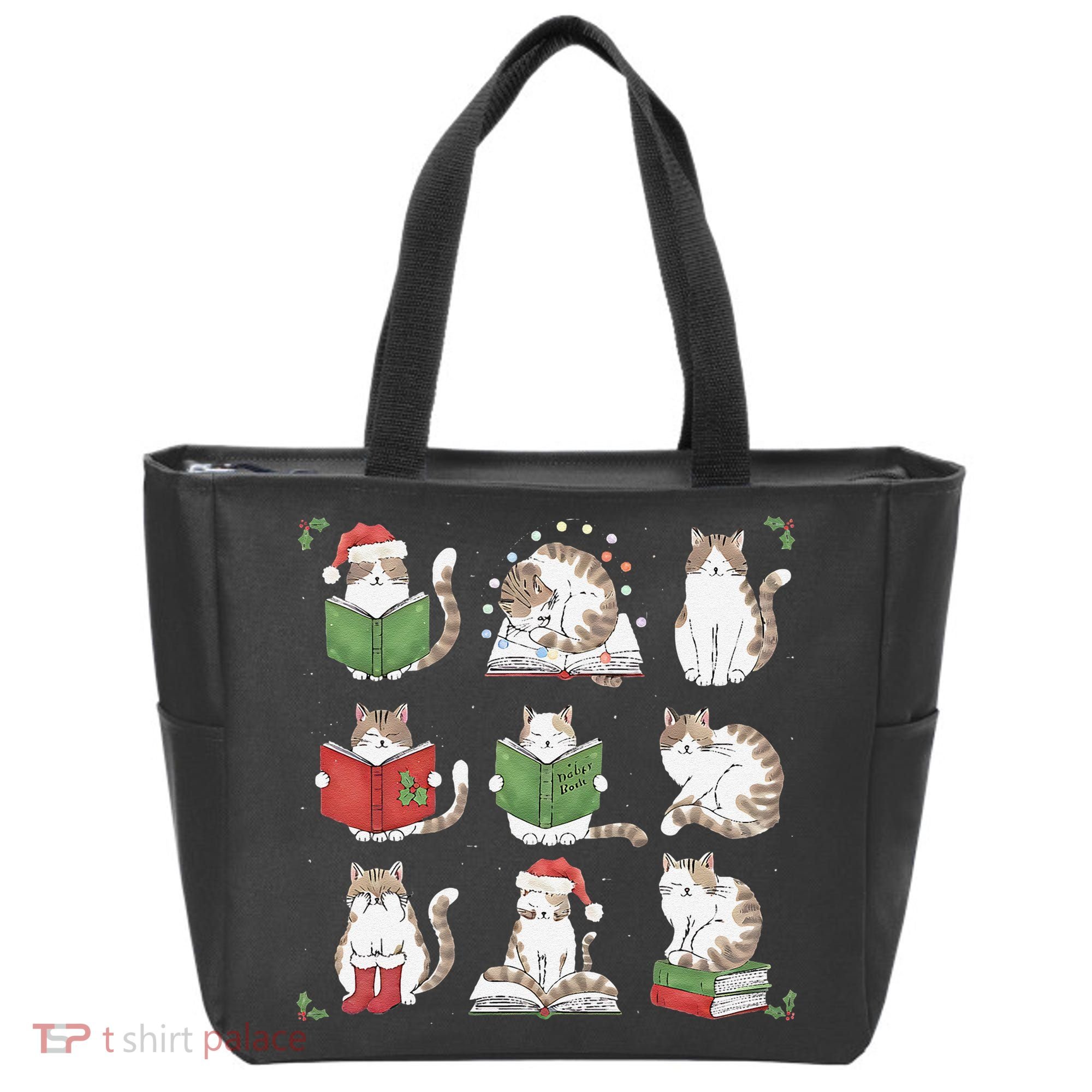 Cat Reading Book Funny Christmas Cat Book Lover Librarian Tote Bag