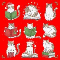 Cat Reading Book Funny Christmas Cat Book Lover Librarian Santa Hat thumb 1