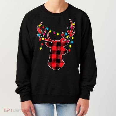 Classic Red & Black Christmas Buffalo Plaid Deer Women's Sweatshirt