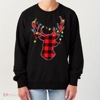 Classic Red & Black Christmas Buffalo Plaid Deer Women's Sweatshirt thumb 0