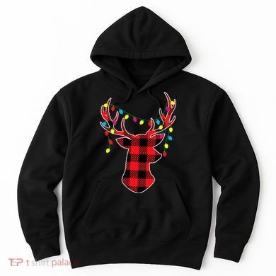 Classic Red & Black Christmas Buffalo Plaid Deer Hoodie