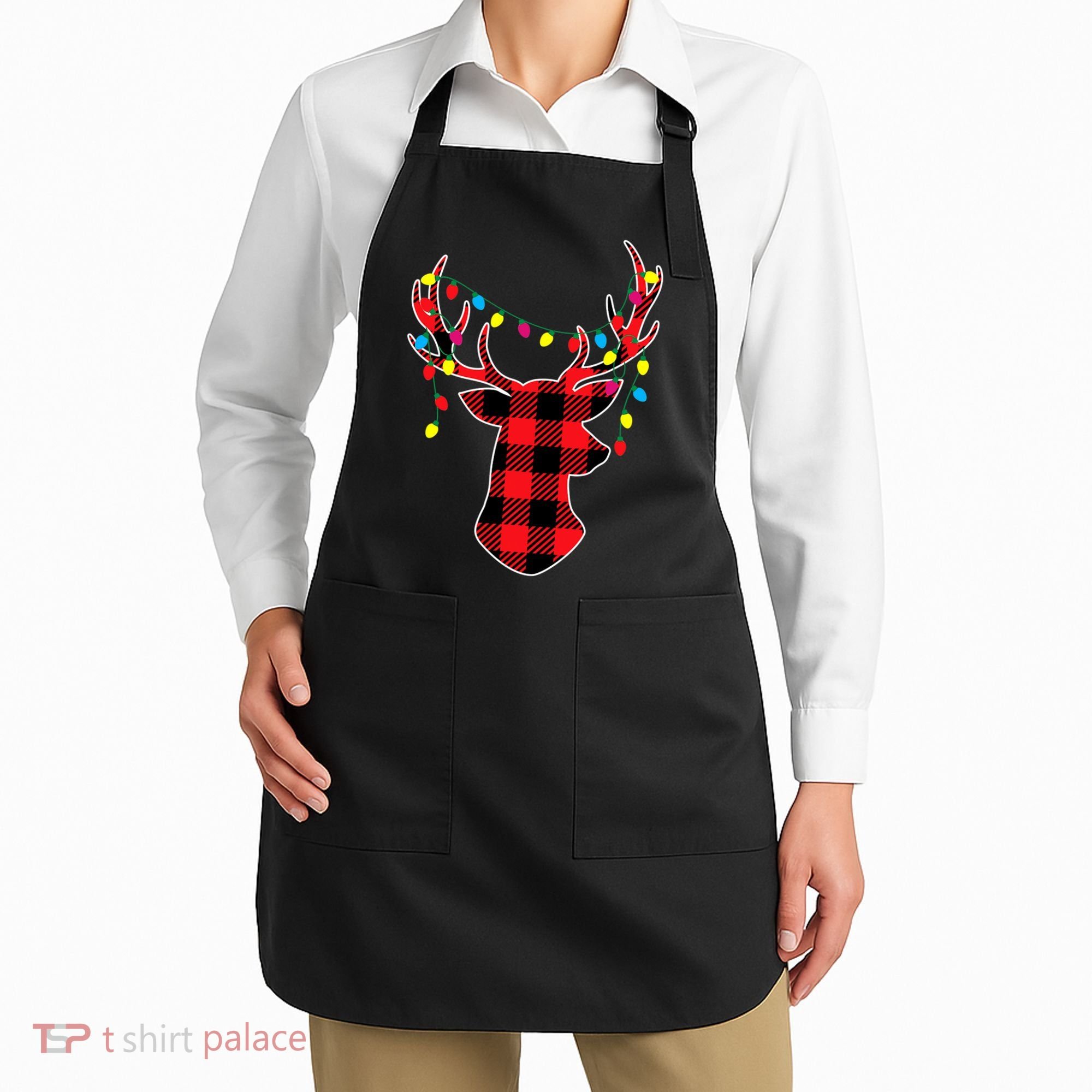 Classic Red & Black Christmas Buffalo Plaid Deer Apron